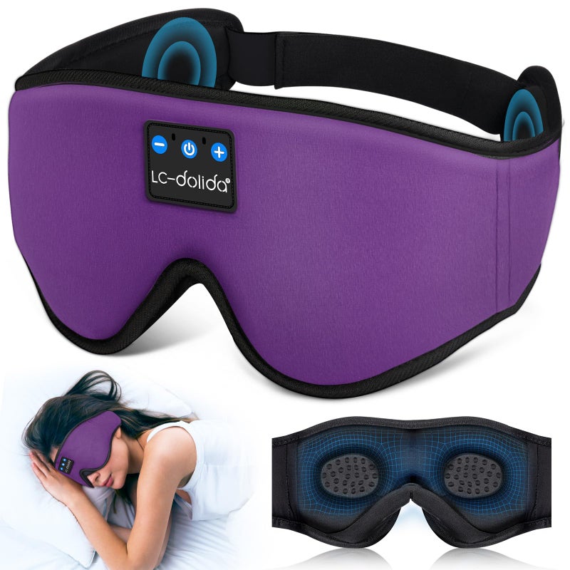 LCdolida Sleep Headphones Sleep Mask Bluetooth Wireless Music Eye Mask Sleeping Headphones for Side Sleepers Sleep Mask with Bluetooth Headphones UltraThin Stereo Speakers Perfect for Sleeping